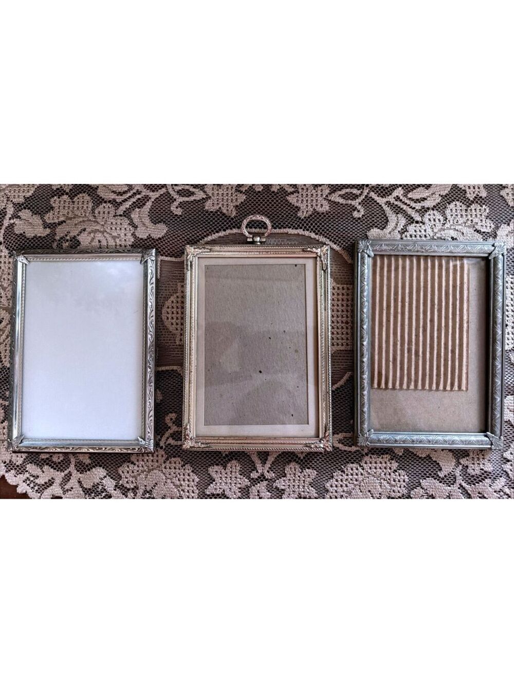 VTG Silver Tone Ornate Picture Frame Baroque Scroll Fits 5x7 Photo Art Lot Of 3